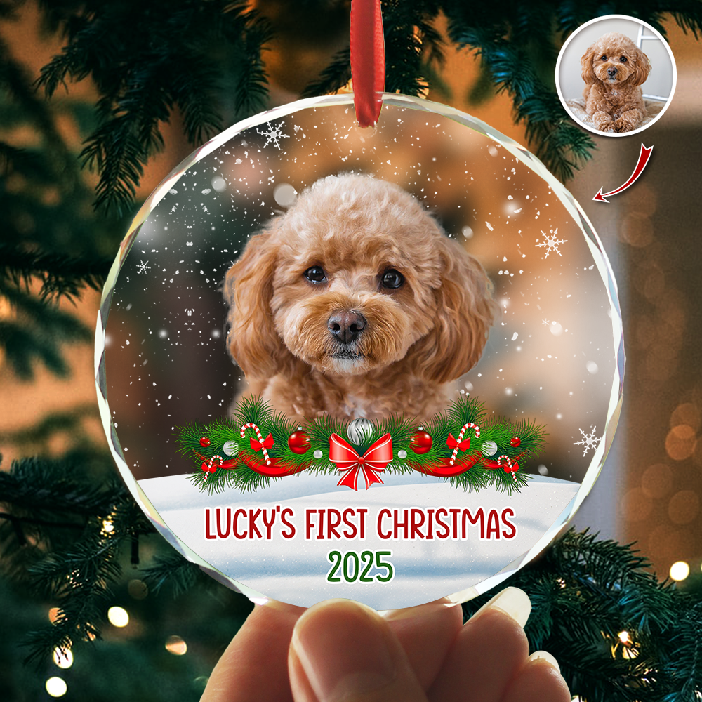Custom Photo Dog First Christmas Glass Ornament HA75 897258