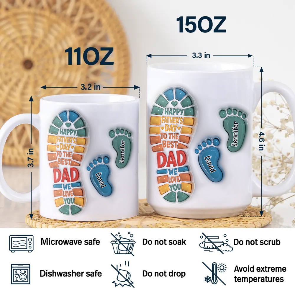 Happy Father's Day Custom Dad and Kids Footprint 3D Inflated Printed Mug CH07 895290