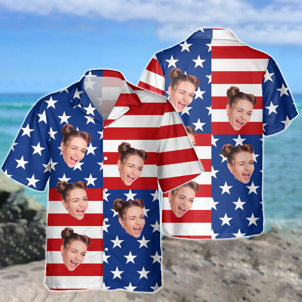 Custom Face American Flag Hawaiian Shirt Personalized Funny Independence Day Gift CH07 896108