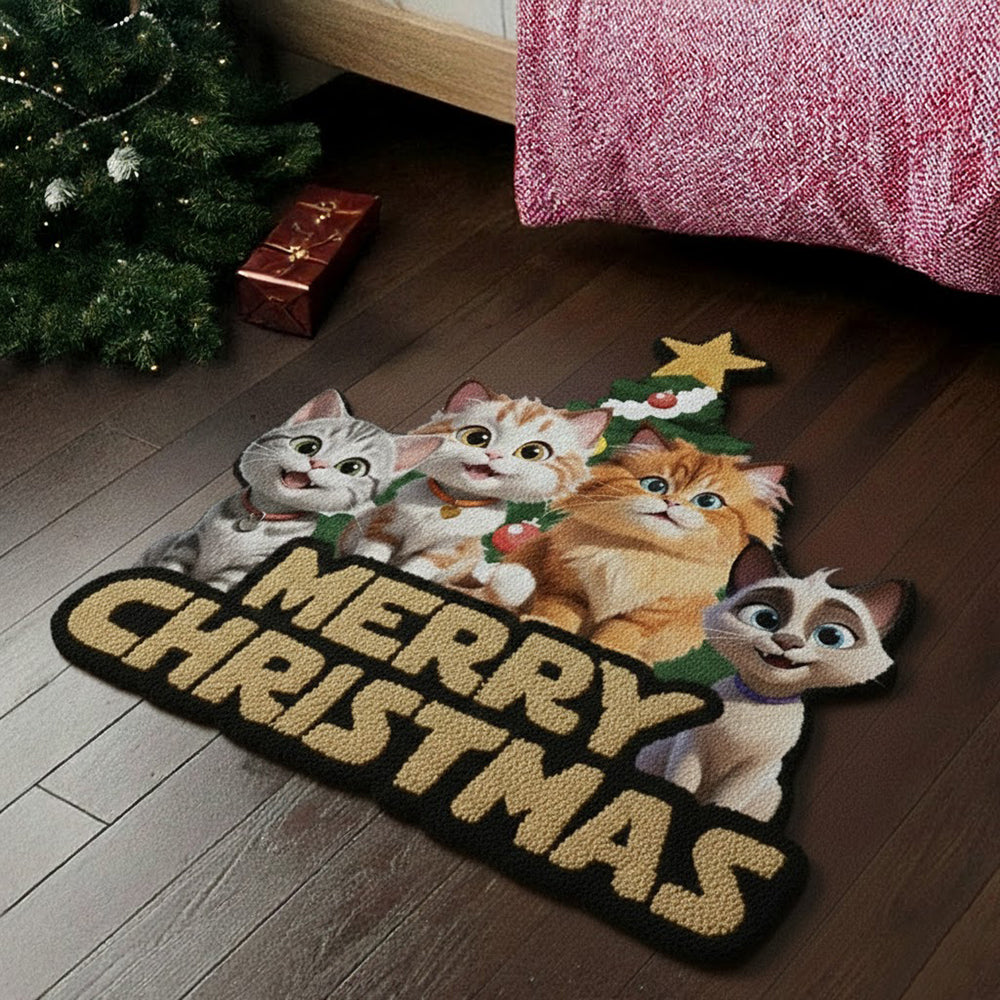 Custom 3D Cute Cat Merry Christmas Personalized Custom Shape Faux Cashmere Rug HA75 898476