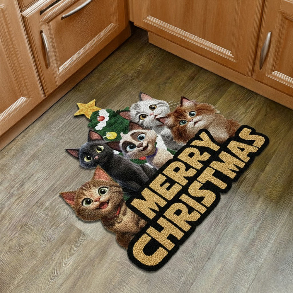 Custom 3D Cute Cat Merry Christmas Personalized Custom Shape Faux Cashmere Rug HA75 898476