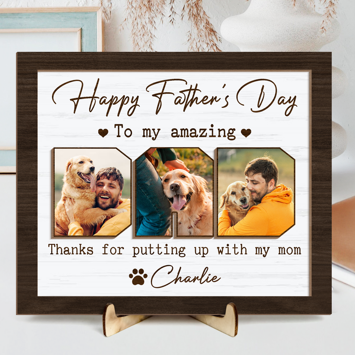 Custom Photo Happy Father's Day To My Amazing Dad 2-Layered Wooden Plaque With Stand HA75 892520