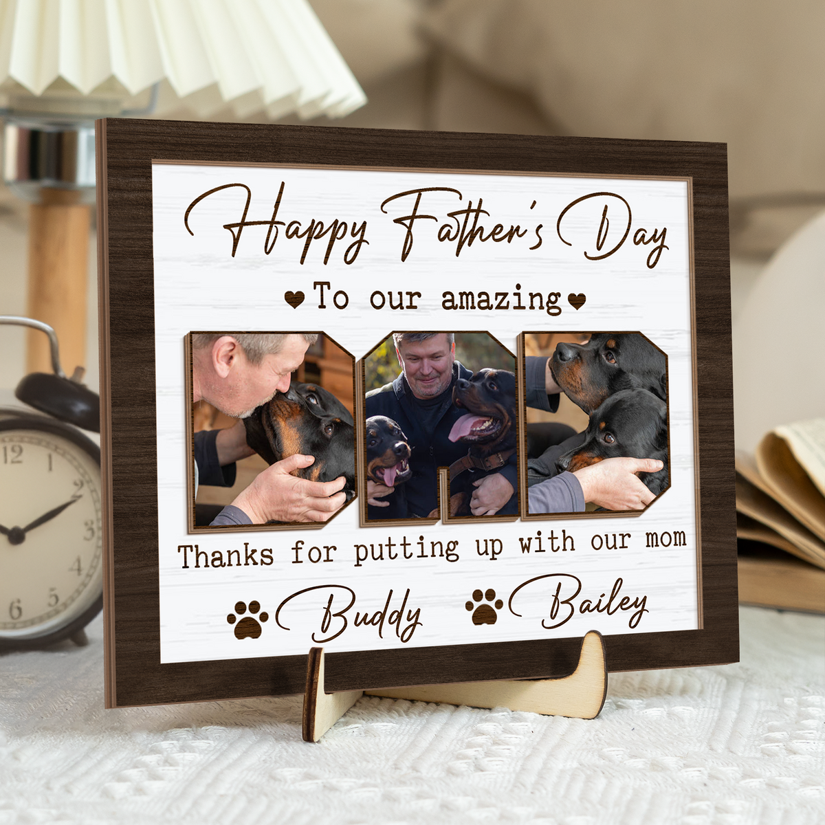 Custom Photo Happy Father's Day To My Amazing Dad 2-Layered Wooden Plaque With Stand HA75 892520