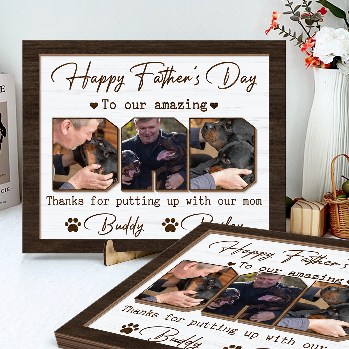 Custom Photo Happy Father's Day To My Amazing Dad 2-Layered Wooden Plaque With Stand HA75 892520