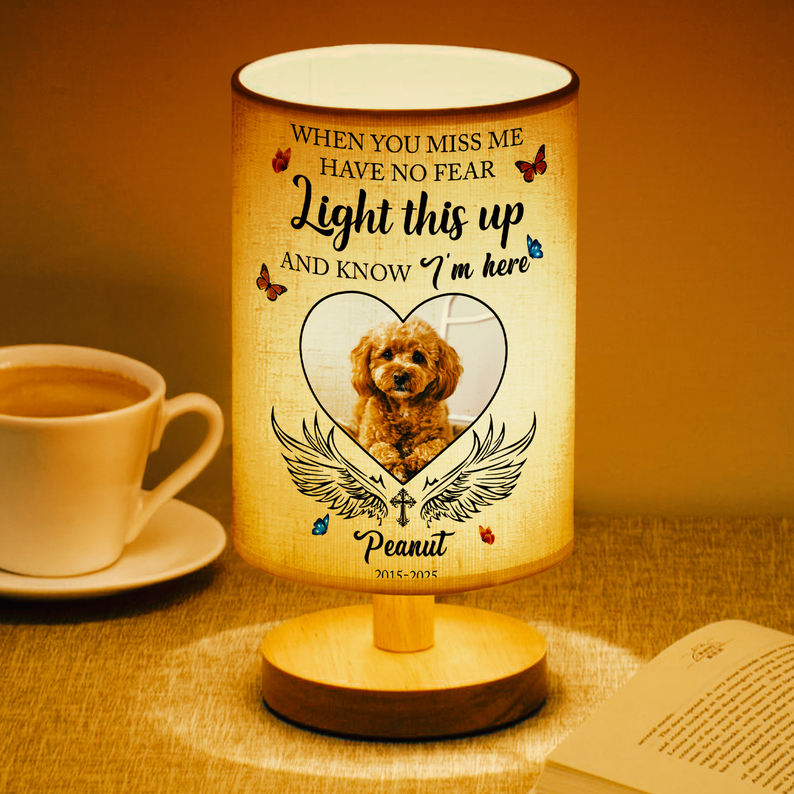 Custom Photo Love Never Leaves, It Lights Up Forever - Memorial Personalized Fabric Lamp CH07 895838