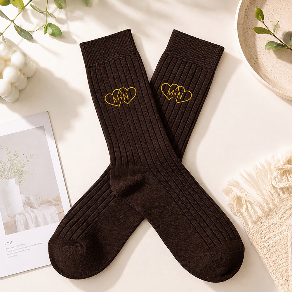 Personalized Couple Initials Embroidered Socks for Couples, Matching Anniversary Gift CH07 180482