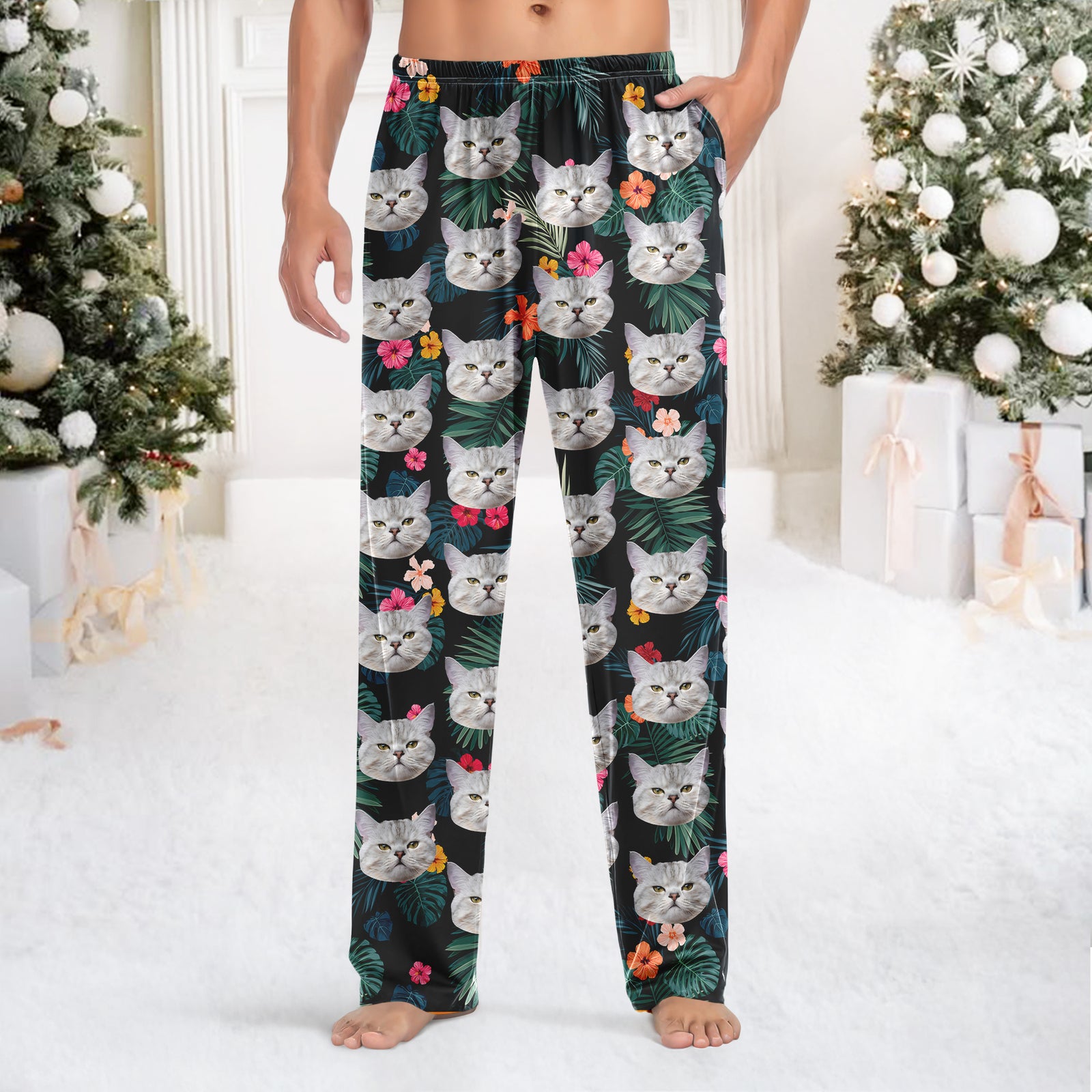 Custom Photo With Christmas Pattern Dog Cat Man's Pants TH10 891479