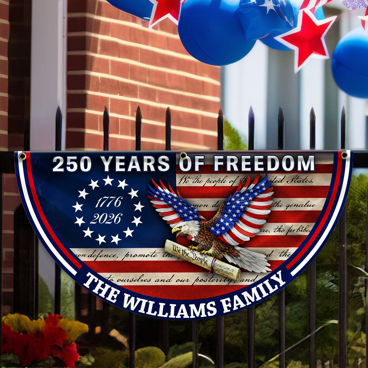 Custom Family Name America Anniversary 250 Years of Freedom Non-Pleated Fan Flag HO82 901604