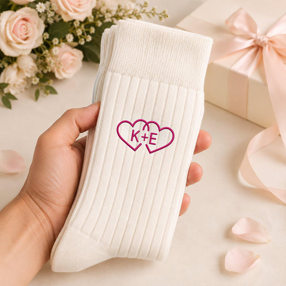 Personalized Couple Initials Embroidered Socks for Couples, Matching Anniversary Gift CH07 180482