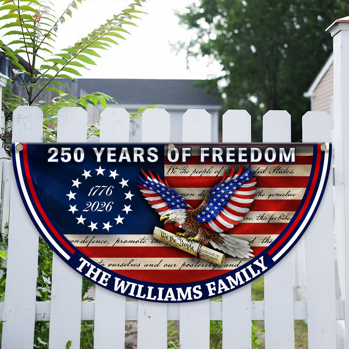 Custom Family Name America Anniversary 250 Years of Freedom Non-Pleated Fan Flag HO82 901604