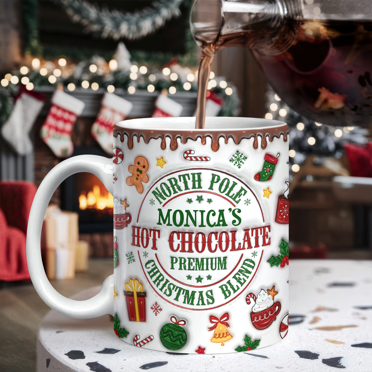 Custom Name North Pole Hot Cocoa - Personalized Ceramic Coffee 3D Inflated Effect Mug CH07 899768