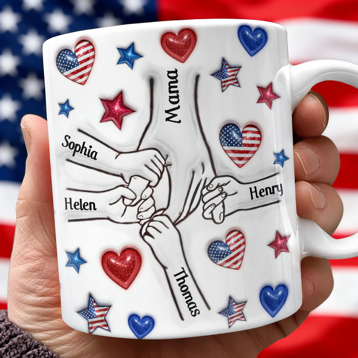 Forever Connected, Hand in Hand - Family Personalized 3D Inflated Effect Printed 3D Mug HA75 920386