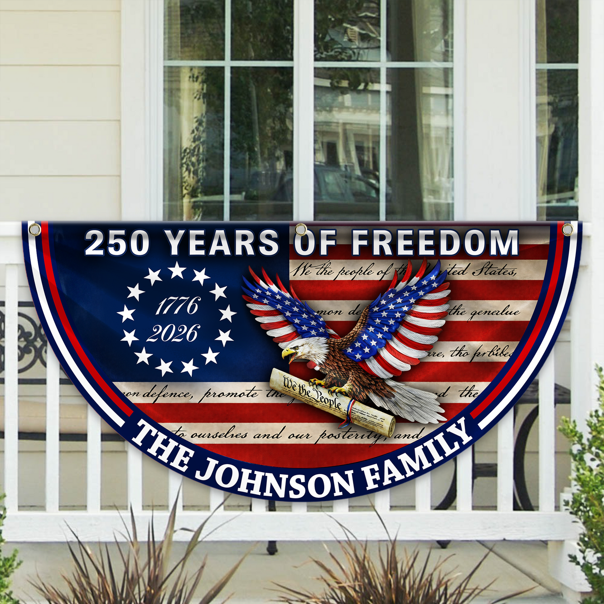 Custom Family Name America Anniversary 250 Years of Freedom Non-Pleated Fan Flag HO82 901604