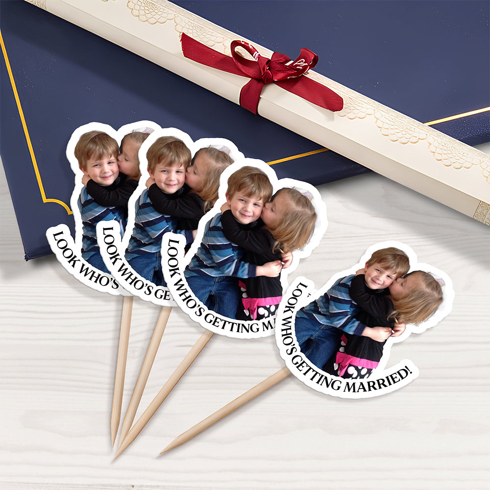 Custom Photo Look Who's Getting Married Cupcake Topper TH10 170575