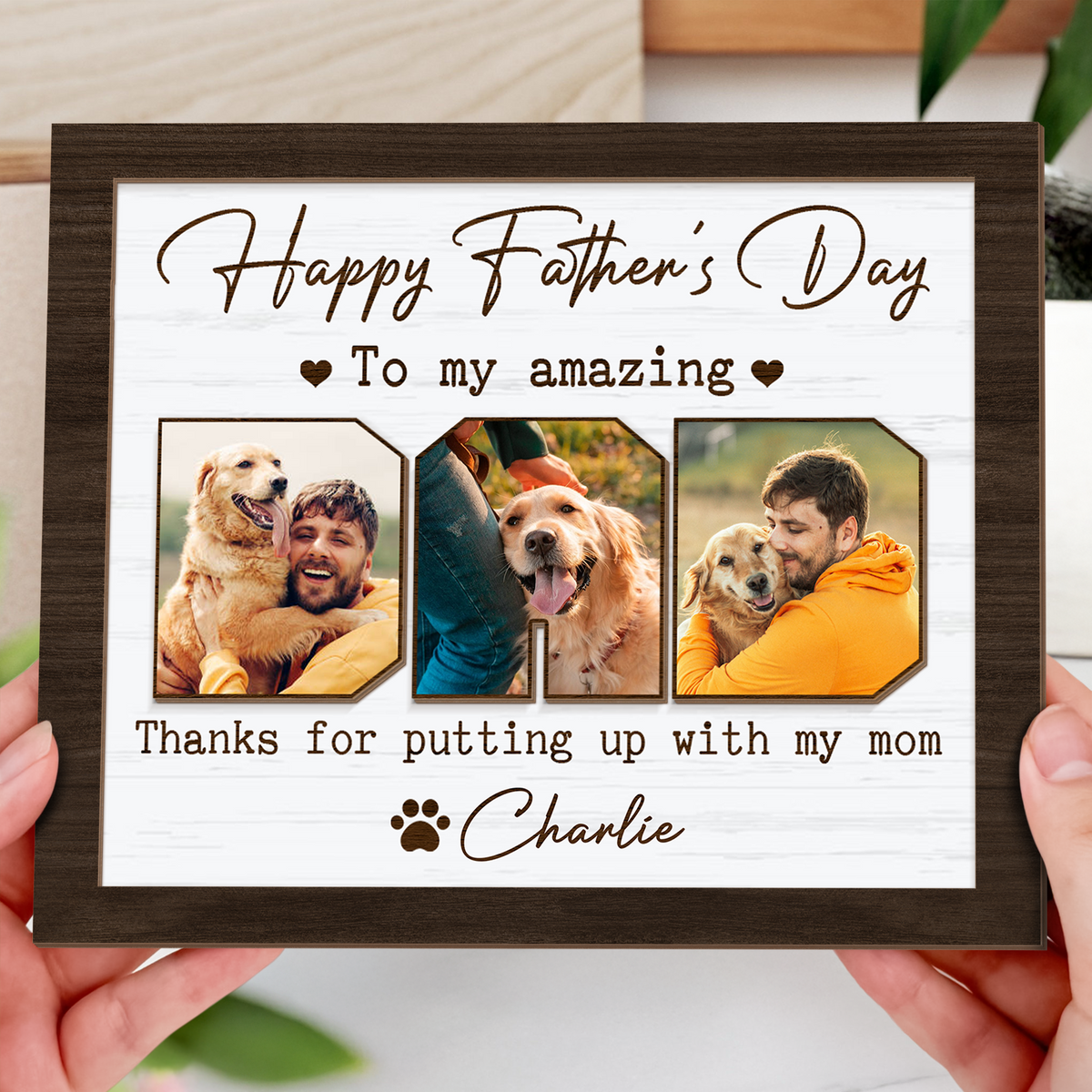 Custom Photo Happy Father's Day To My Amazing Dad 2-Layered Wooden Plaque With Stand HA75 892520