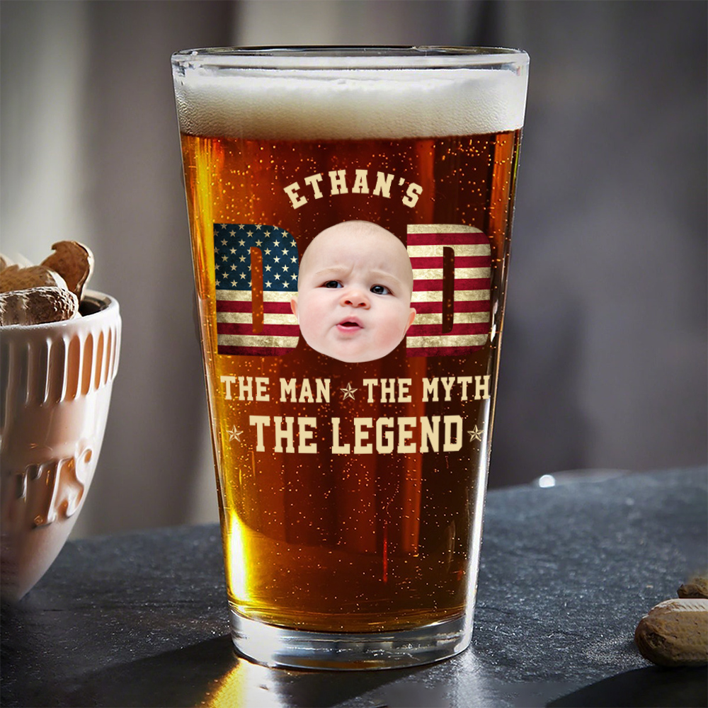 Custom Kid Photo - Dad, The Man The Myth The Legend Dad Beer Glass LM32 893531