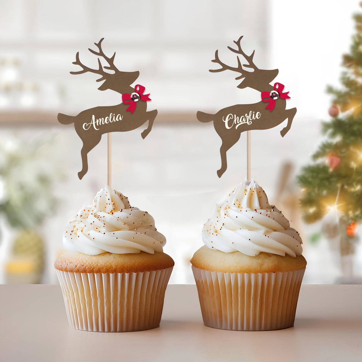 Custom Name Reindeer Cupcake Toppers For Christmas TH10 894755