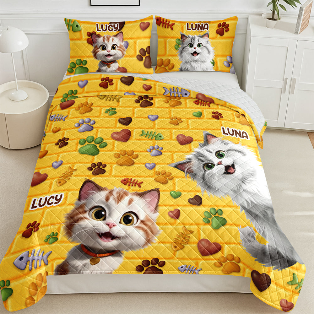 Custom 3D Cat Fish Bone Brick Pattern - 3D Inflated Effect Quilt Bedding Set LM32 897147