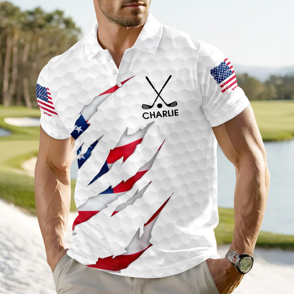Personalized Golf Ball Pattern America Flag Polo Shirt Gift For Golfer, Golf Lovers HA75 898678