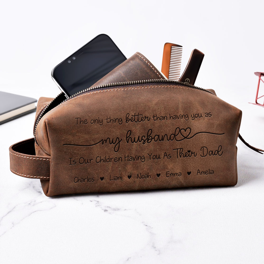 Having You As A Dad - Personalized Engraved Men's Leather Toiletry Bag HO82 894226