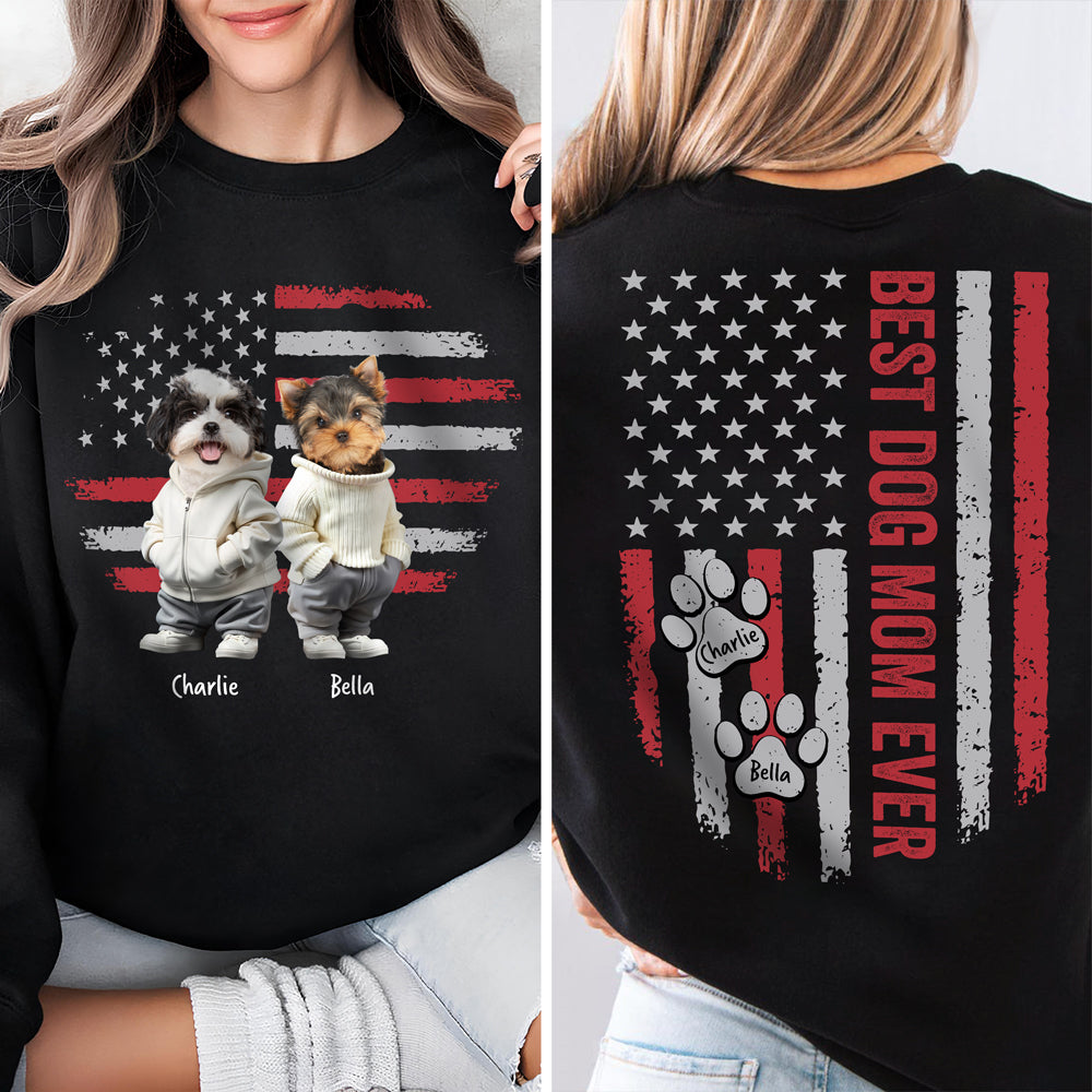 Custom Photo Best Dog Dad, Dog Mom Ever US Flag Back & Front Dark Shirt HA75 892396