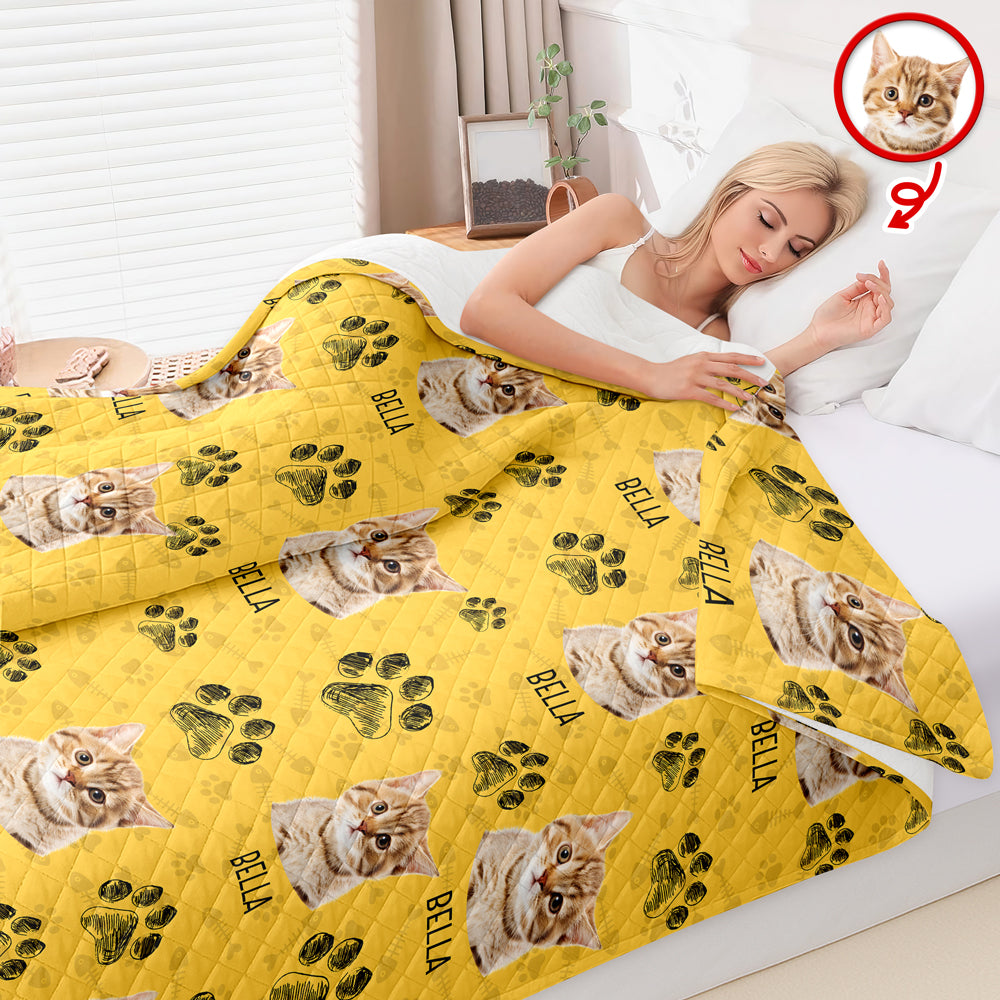 Custom Photo With Dog Cat Paw Quilt Blanket For Dog Cat Lovers LM32 897301
