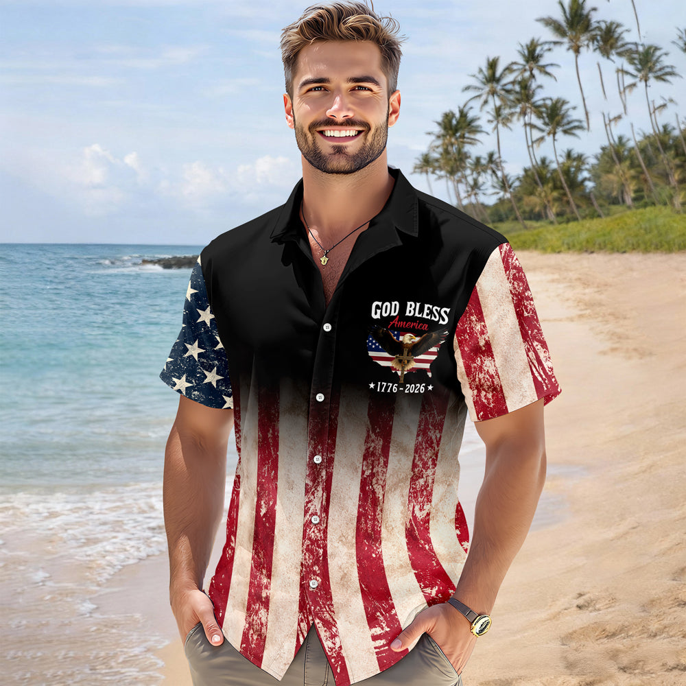 Personalized Patriotic 250th Anniversary God Bless America Eagle 1776–2026 Hawaii Shirt HA75 920848