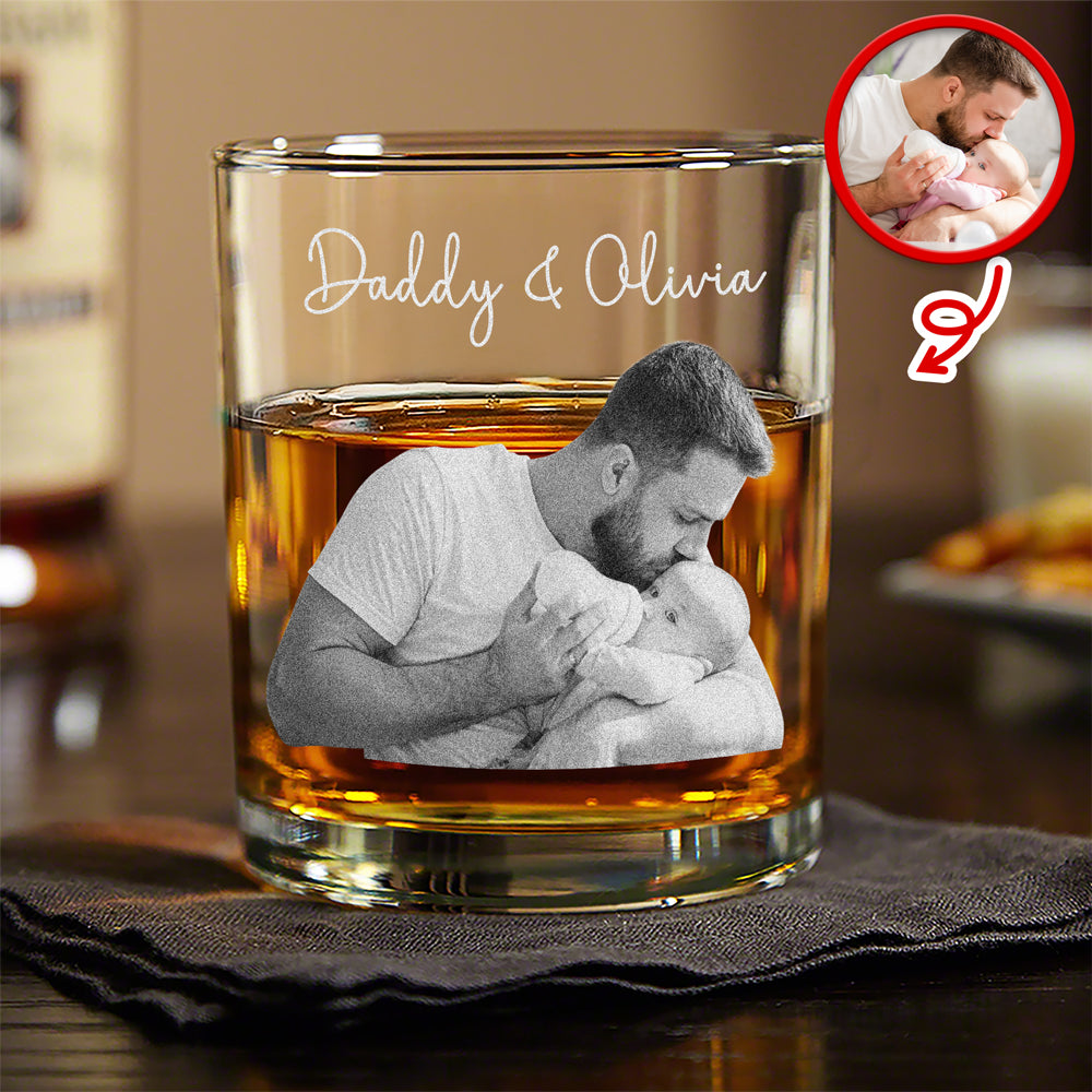 Custom Photo First Father’s Day Engraved Rock Glass Gift For Daddy LM32 668937