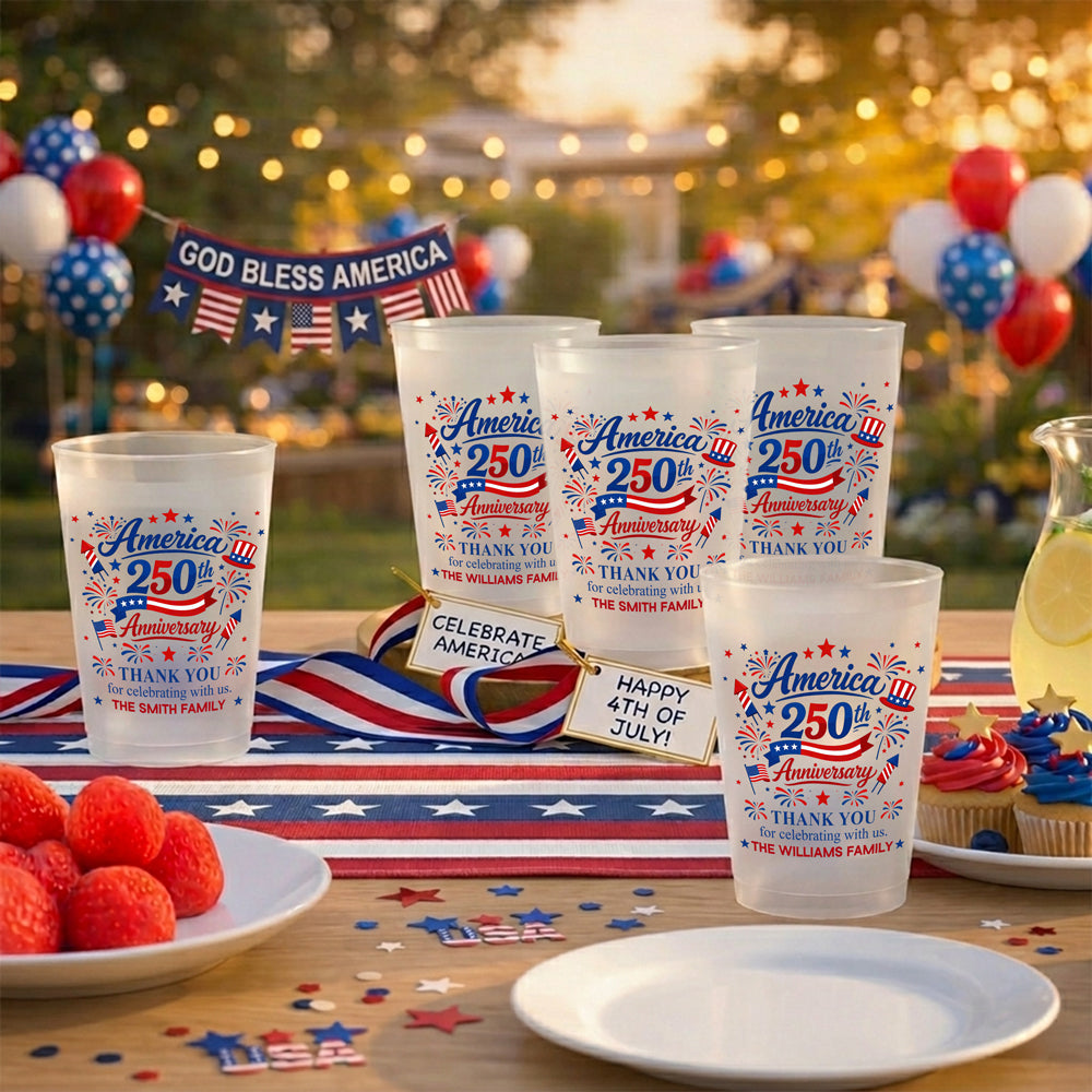 Custom Family Name US 250th Anniversary Thank You for Celebrating With Us Party Cups TH10 170083