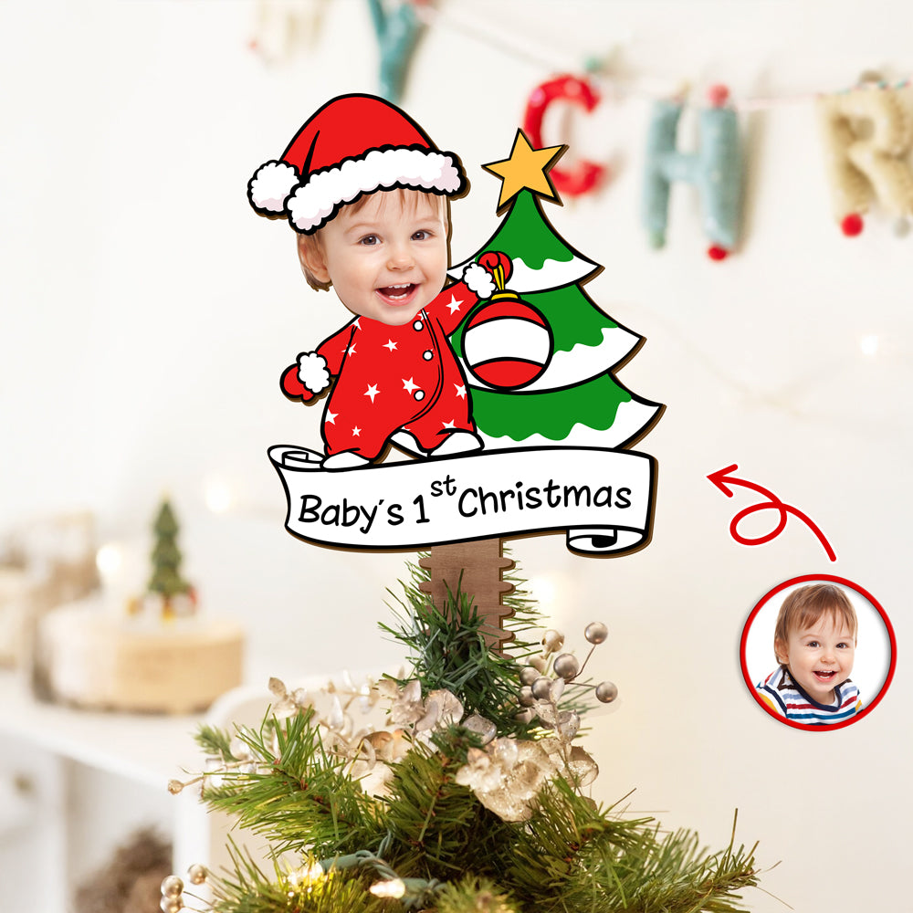 Custom Photo Baby's 1st Christmas Tree Topper Decor For Christmas CH07 896650