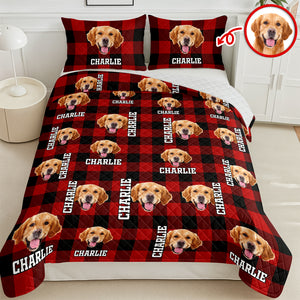 Custom Photo Name Dog Cat Christmas Pattern Quilt Bedding Set LM32 897235
