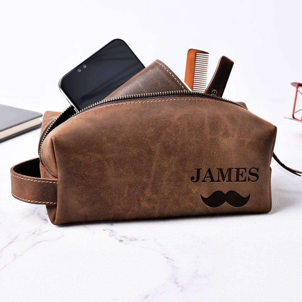 Personalized Name Engraved Men's Leather Toiletry Bag Gift For Dad, Husband, Boyfriend HO82 894214