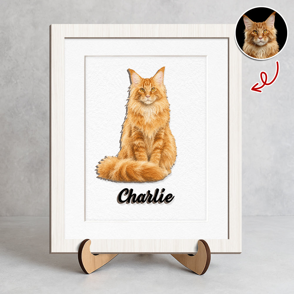Custom Pet Portrait Photo Miniature Watercolor 2-Layered Wooden Plaque With Stand LM32 669529