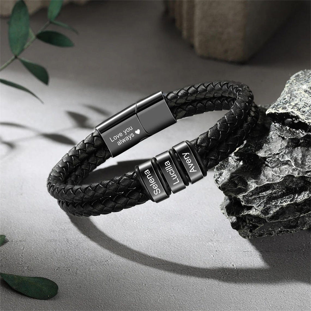 Personalized Kid Names Men's Braid 7-9 inch Leather Bracelet - Gift For Dad, Men's Jewelry, Husband's Gifts, Grandad Father's Day Gift HO82 902408