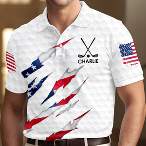 Personalized Golf Ball Pattern America Flag Polo Shirt Gift For Golfer, Golf Lovers HA75 898678