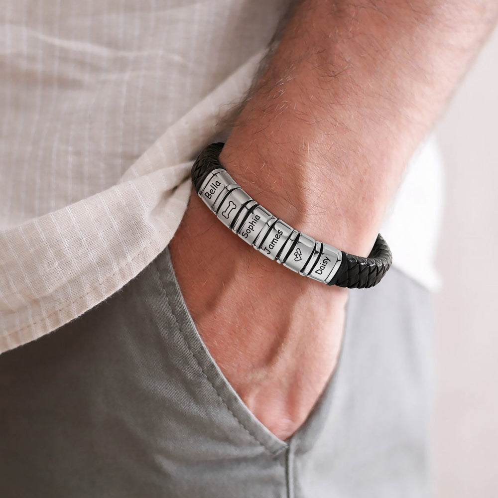 Mens Beaded Leather Bracelet