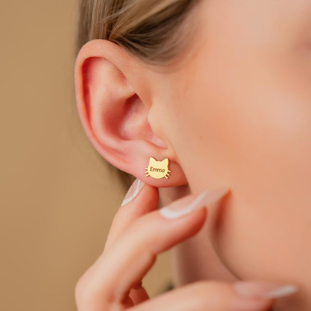 Personalized Cat Face Print Engraved Stud Earrings - Birthday Gift, Memorial Gift For Pet Lovers LM32 897475