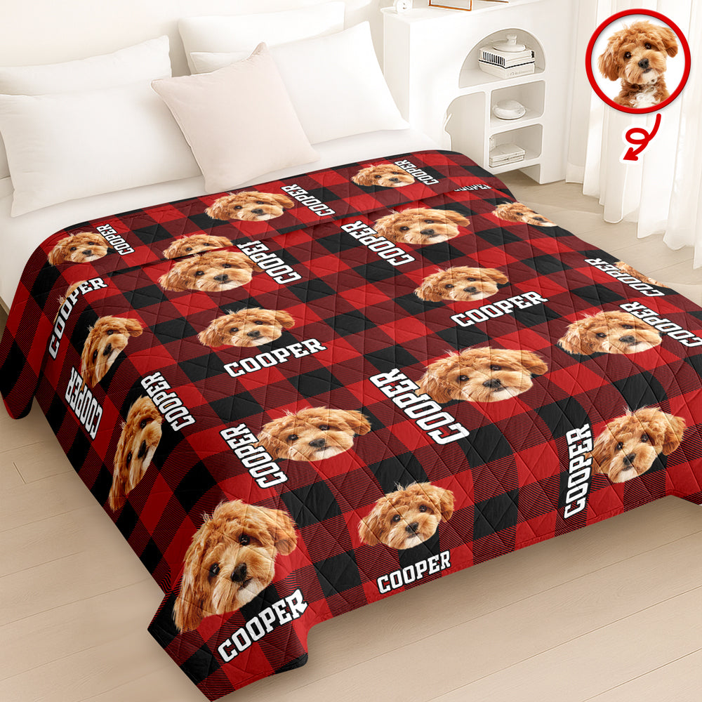 Custom Photo Name Dog Cat Christmas Pattern Quilt Blanket For Pet Lovers LM32 897151