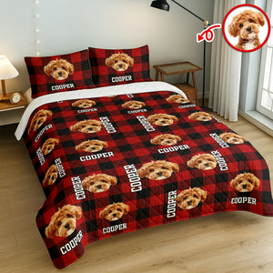 Custom Photo Name Dog Cat Christmas Pattern Quilt Bedding Set LM32 897235