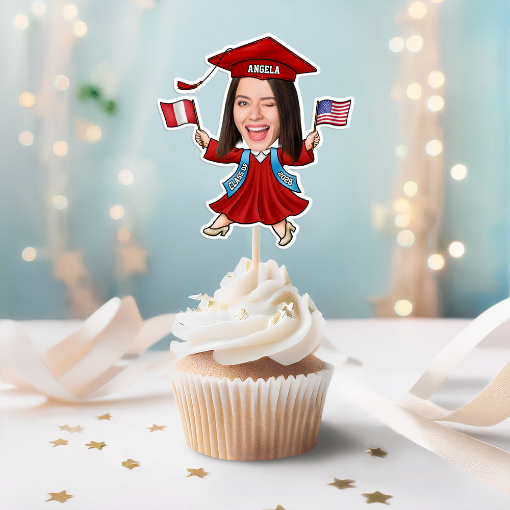 Custom Funny Face Flag Nations Graduation Decoration Cupcake Toppers LM32 893309