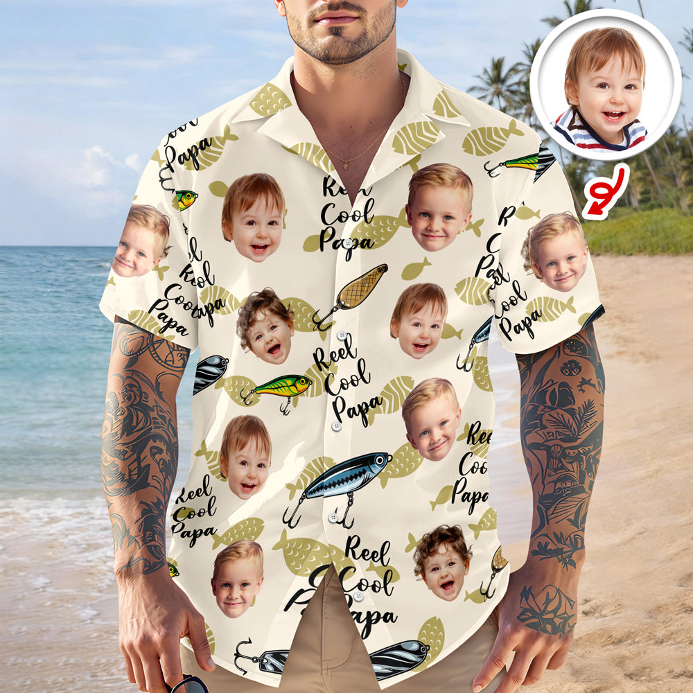 Custom Photo Fishing Dad Aloha Hawaii Shirt, Personalized Reel Cool Papa Vacation Shirt LM32 669247