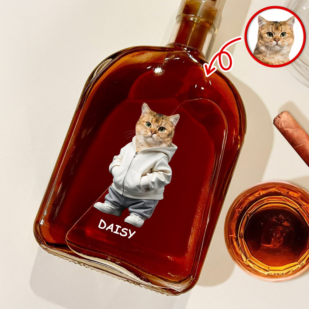 Custom Photo And Name Cat Whiskey Bottle For Cat, Pet Lovers HA75 897590