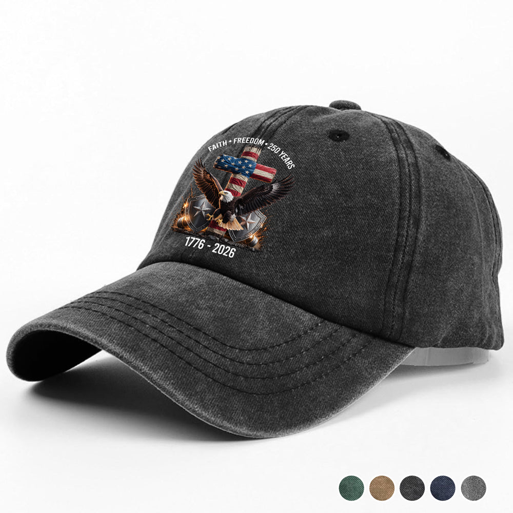 250 Years of Freedom 1776–2026 Eagle Patriotic Washed Denim Baseball Cap HO82 901272