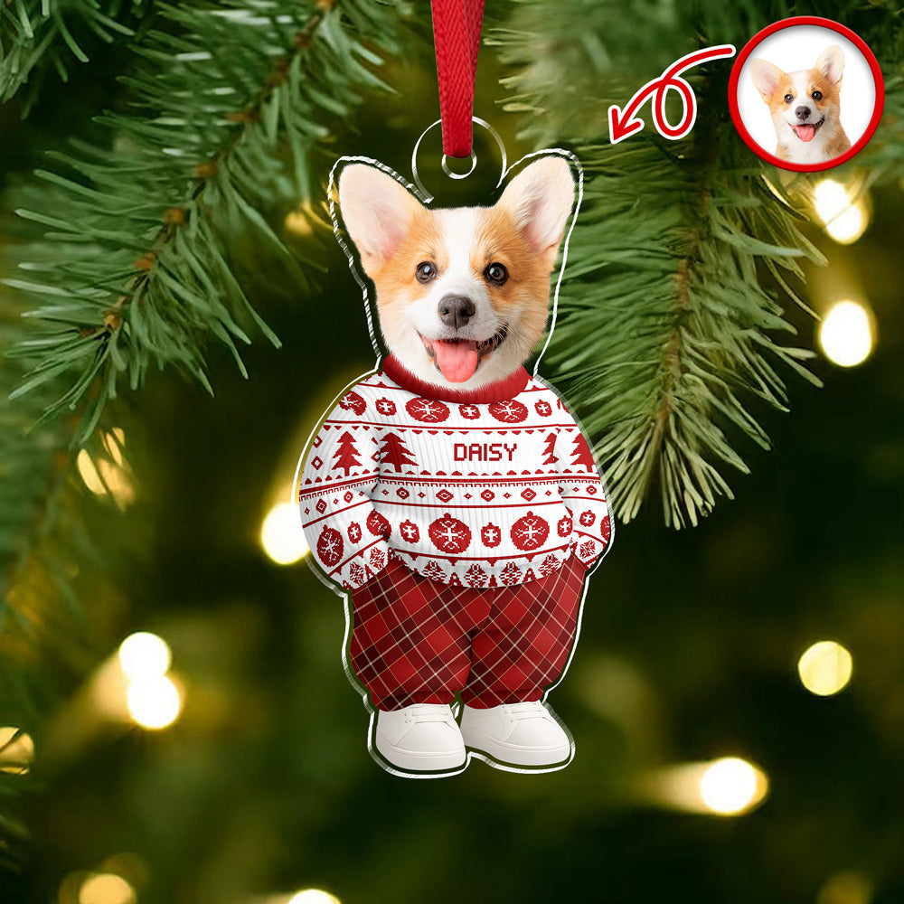 Custom Photo Dog Cat Xmas Clothes Christmas Acrylic Ornament For Christmas HA75 897942