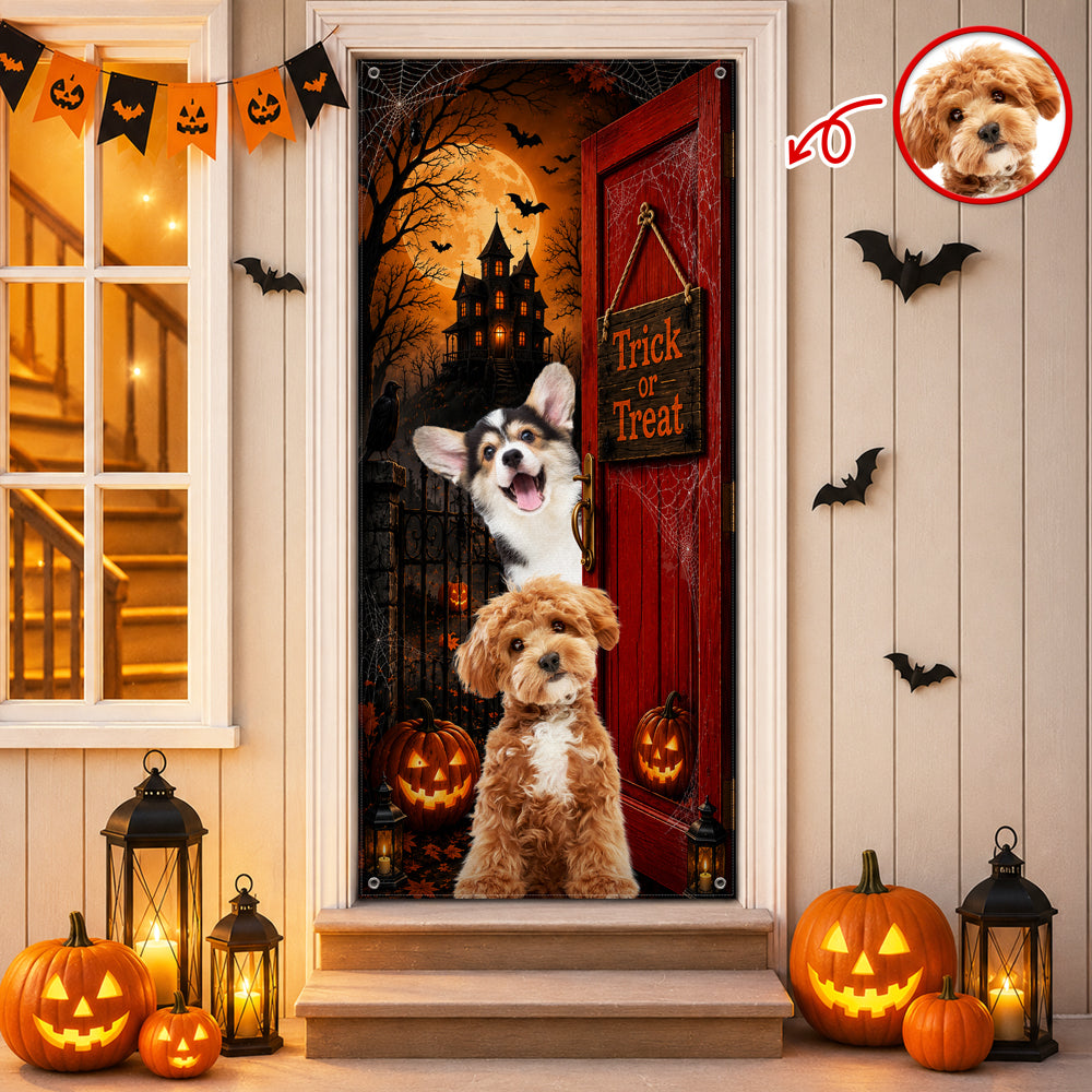 Custom Photo Trick Or Treat Halloween Door Cover – Personalized Gift for Dog Lovers LM32 669579