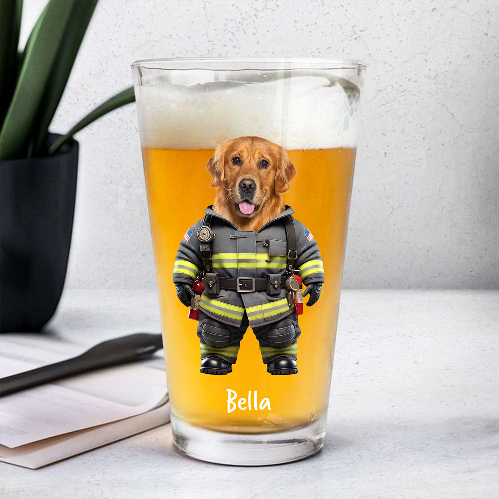 Custom Photo Cool Dog Cat in Dad’s Work Outfit Print Beer Glass HA75 892380