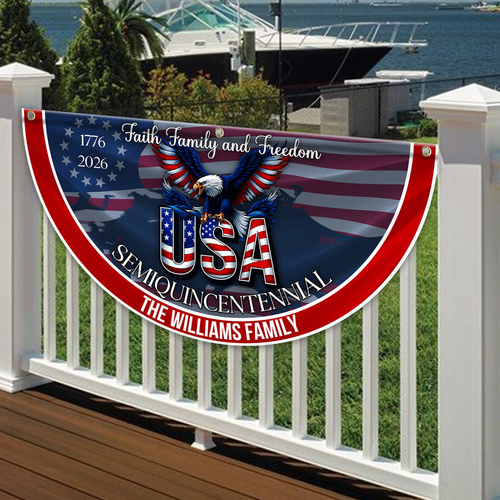 Custom Family Name Faith, Family & Freedom USA 250 Years Patriotic Non-pleated Fan Flag HO82 901314