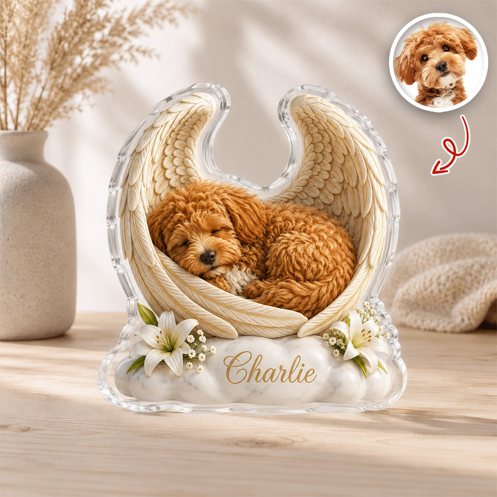 Custom Photo Angel Wings Memorial Sympathy Acrylic Block Plaque Gifts For Dogs, Cats Lover HO82 903288
