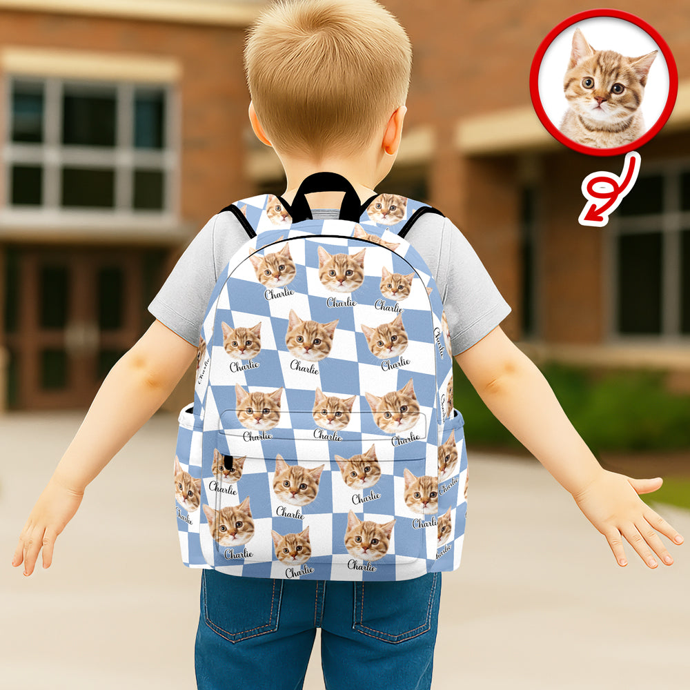 Custom Dog Cat Face Gingham Pattern Backpack For Dog Cat Lovers CH07 911124