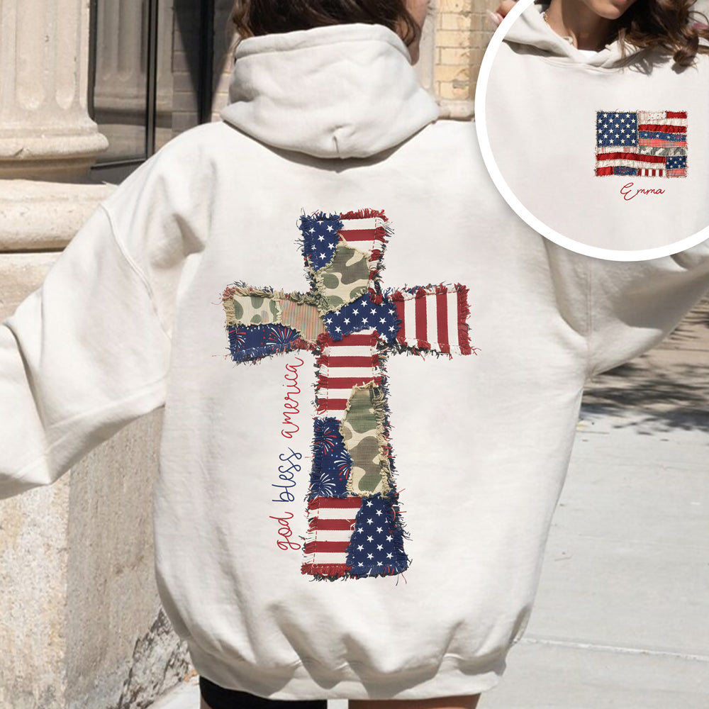 Custom Name God Bless America Patchwork USA Flag Back & Front Shirt HO82 902224